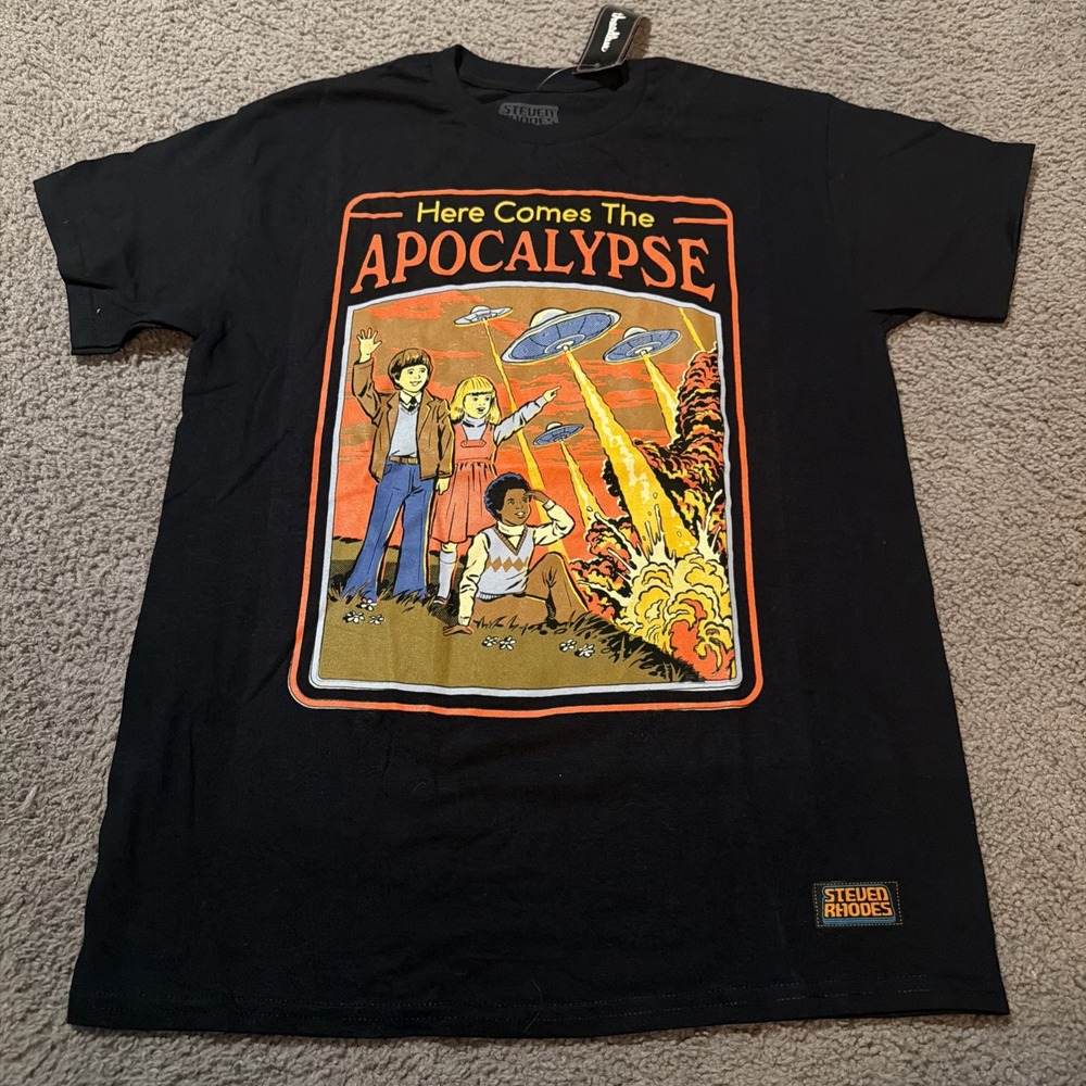 Steven Rhodes Here Comes The Apocalypse T-Shirt Medium NWT 100% Cotton Black